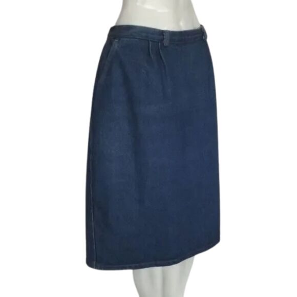 Vintage Denim Skirt, 41" Waist, Butttoned Vent, Pockets, Blue, Knee length - Picture 2 of 15